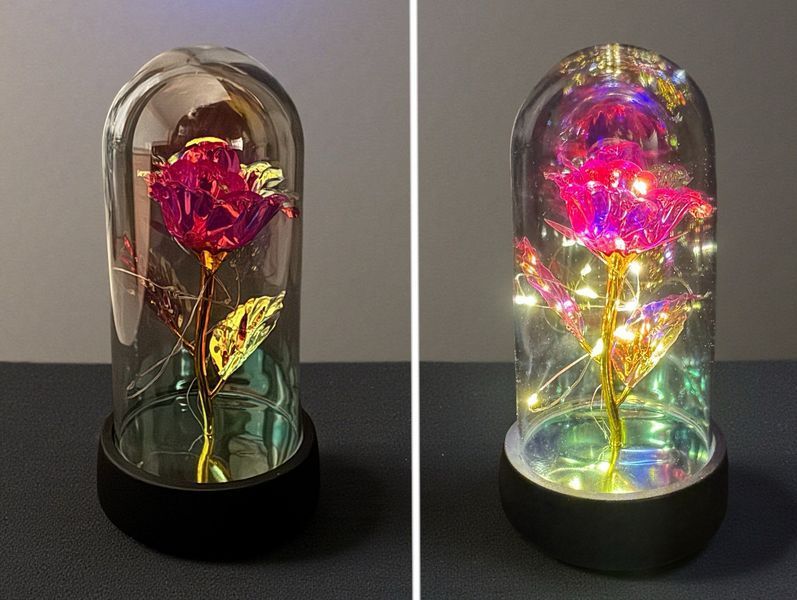 Оригинальный подарок Вечная LED Розовая роза в колбе с подсветкой ночник P13093 фото