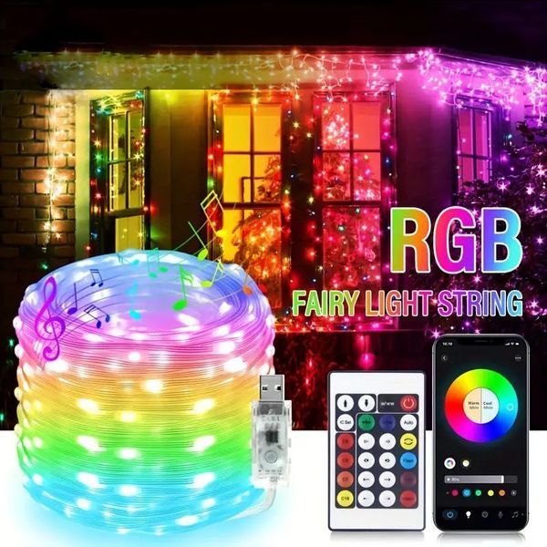 Розумна світлодіодна гірлянда 10 метрів RGB з пультом USB керування застосунком G03128 фото