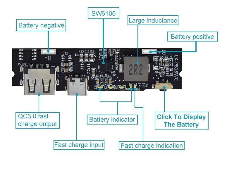 Плата павербанка SW6106 для Powerbank с поддержкой быстрой зарядки USB Type-C E08087 фото