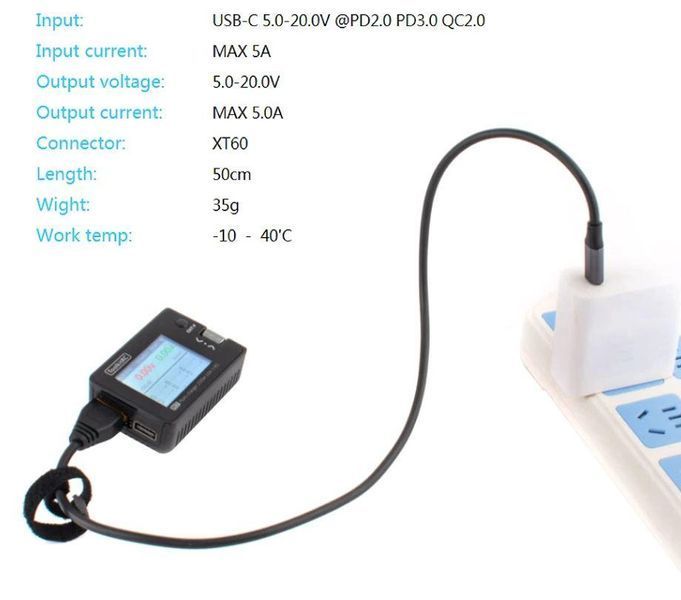 Перехідник-кабель ToolkitRC USB-C до XT60 для живлення акумуляторів N1620 фото