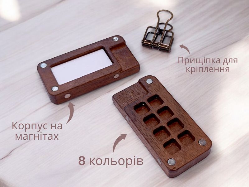 Деревянная складная палитра с 8 акварельными красками и зажимом N1647B фото