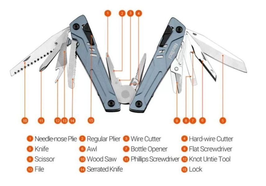 Мультитул складной туристический 14 в 1 Nextool Sailor Pro NE20045 с набором бит и чехлом T09003 фото